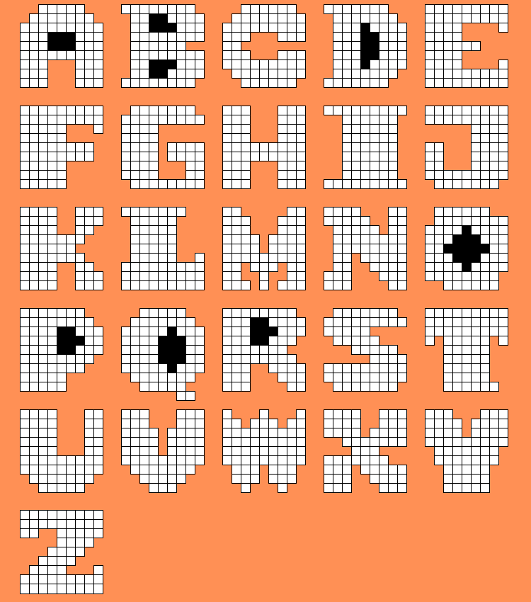 26 letters of the alphabet, each made with the 12 quints