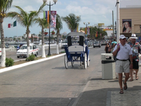 First stop--Cozumel. Horse and cart ride into town.