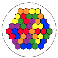 Hexdominoes--21 dihexes, 6 singles in 6 colors paired