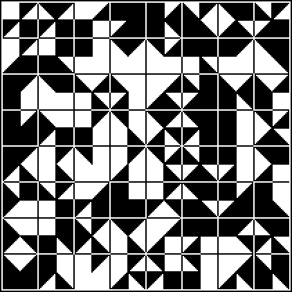  all the combinations of a square cut into 8 black and white triangles.