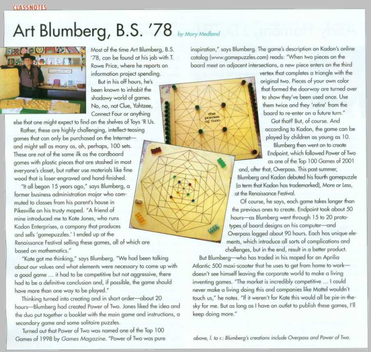 Nice write-up about Arthur's gift for game creation