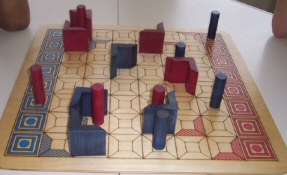 Teleporters game in progress - blue ports are trying to capture a red pole (captured poles are teleported back home)